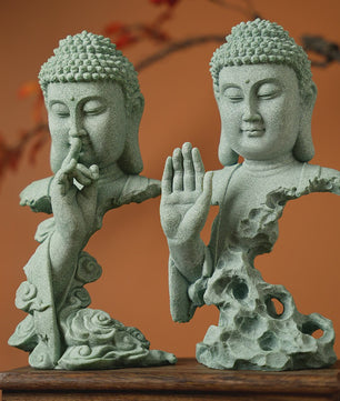 Zen Boeddha Beeld Groen Zandsteen - Sfeervolle Decoratie voor Huis en Bureau