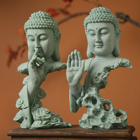 Zen Boeddha Beeld Groen Zandsteen - Sfeervolle Decoratie voor Huis en Bureau