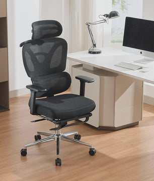Ergonomische Bureaustoel Zwart met Voetensteun, Hoge Rugleuning en Lendensteun