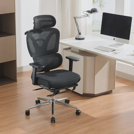 Ergonomische Bureaustoel Zwart met Voetensteun, Hoge Rugleuning en Lendensteun