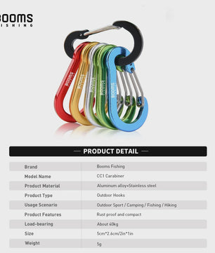 Set van 6 Aluminium Karabijnhaak Sleutelhangers - Outdoor, Camping & Vissen
