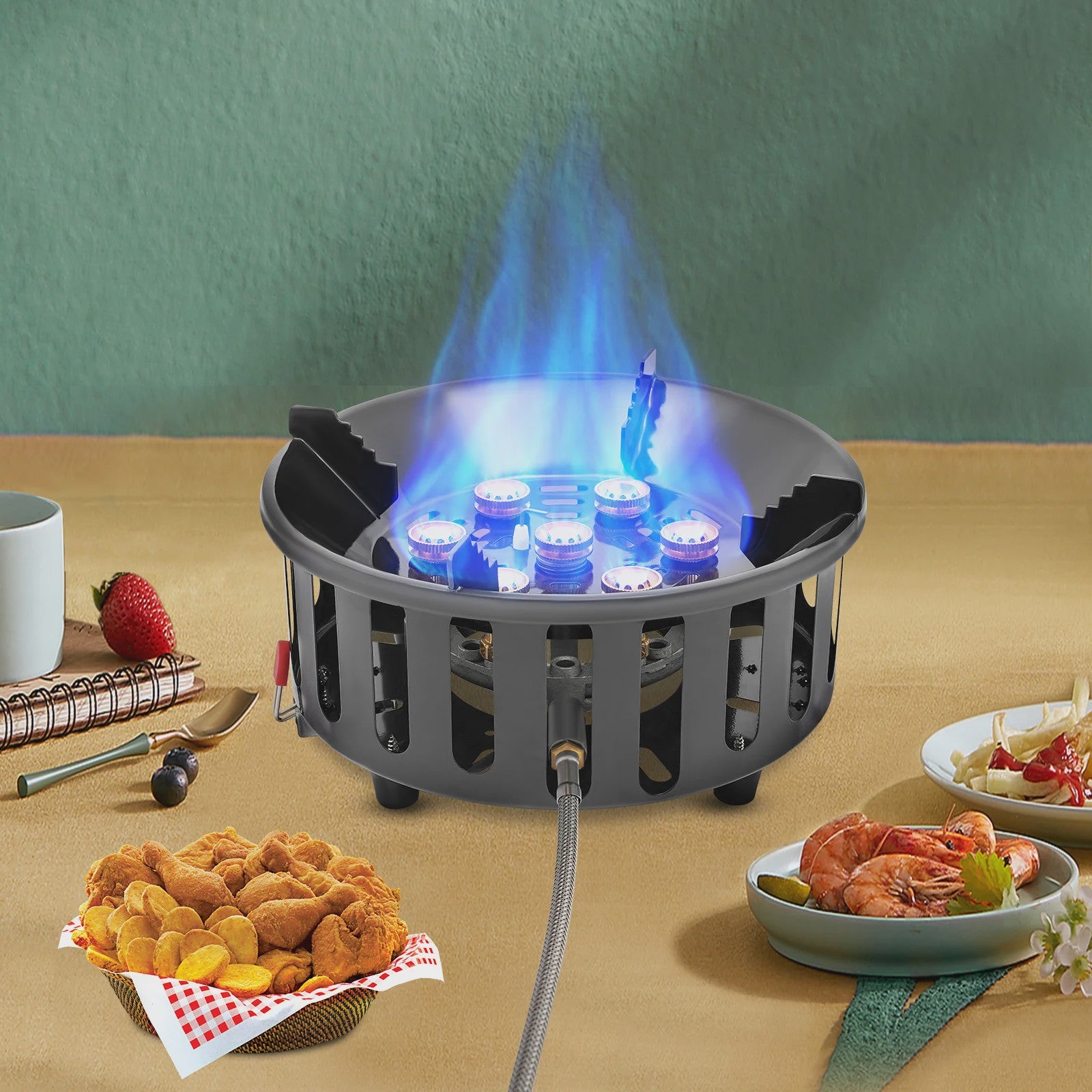 7-Core Camping Gasfornuis 21000W - Krachtig, Draagbaar & Winddicht Kampeer Kooktoestel