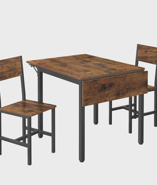 Compacte Eetkamer Set met 2 Stoelen en Klaptafel - Rustiek Houtdesign & Metaal