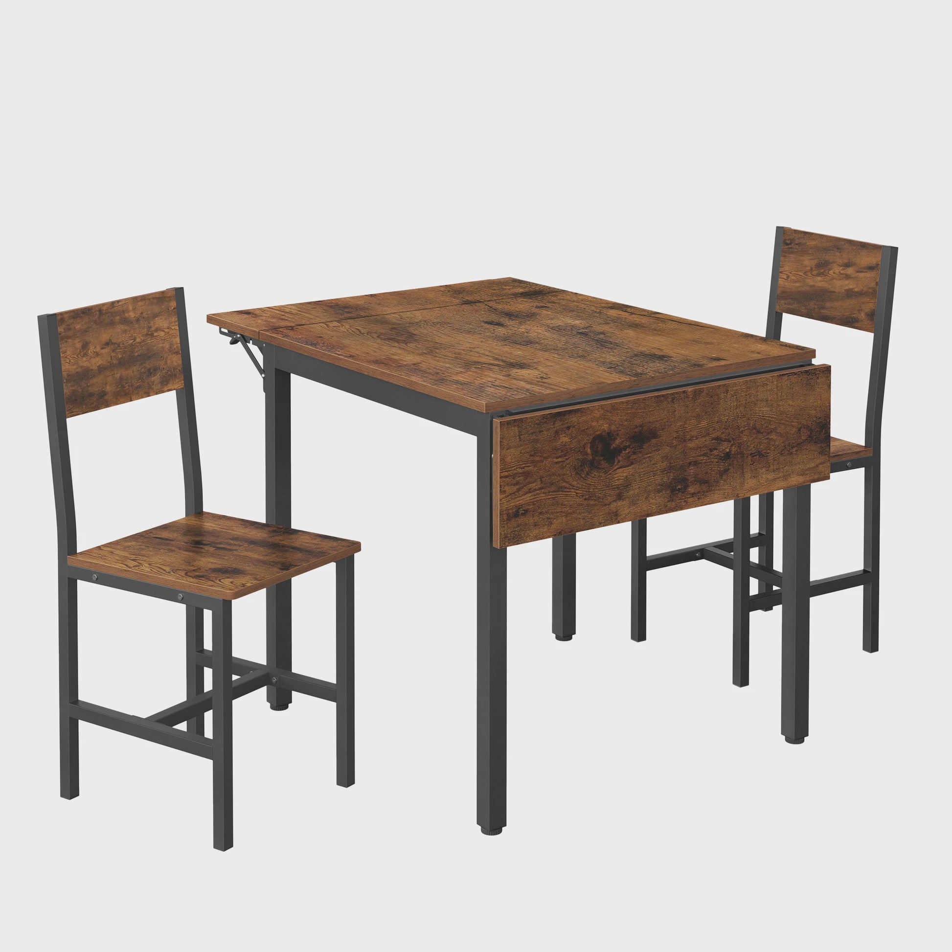 Compacte Eetkamer Set met 2 Stoelen en Klaptafel - Rustiek Houtdesign & Metaal