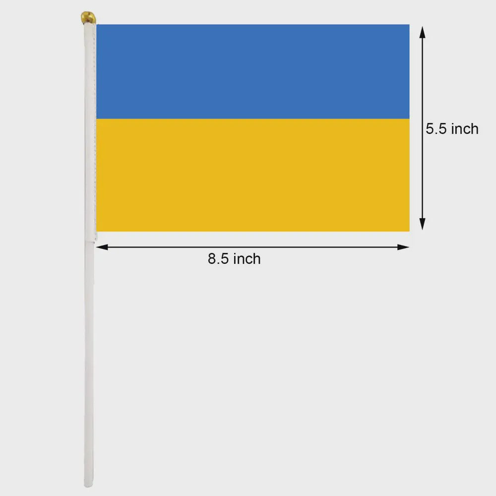 Ukraine Wapperende Handvlag 14x21cm met Witte Stok - Feestdecoratie & Evenementen