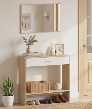Homcom Halmeubel met Spiegel, Lade en Plank - Entree Console Tafel