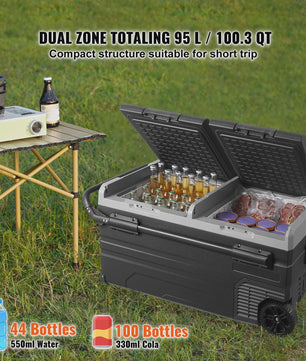 Draagbare Dubbelzone Koelkast 95L: Compressor Koelbox voor Auto, Camping & Outdoor