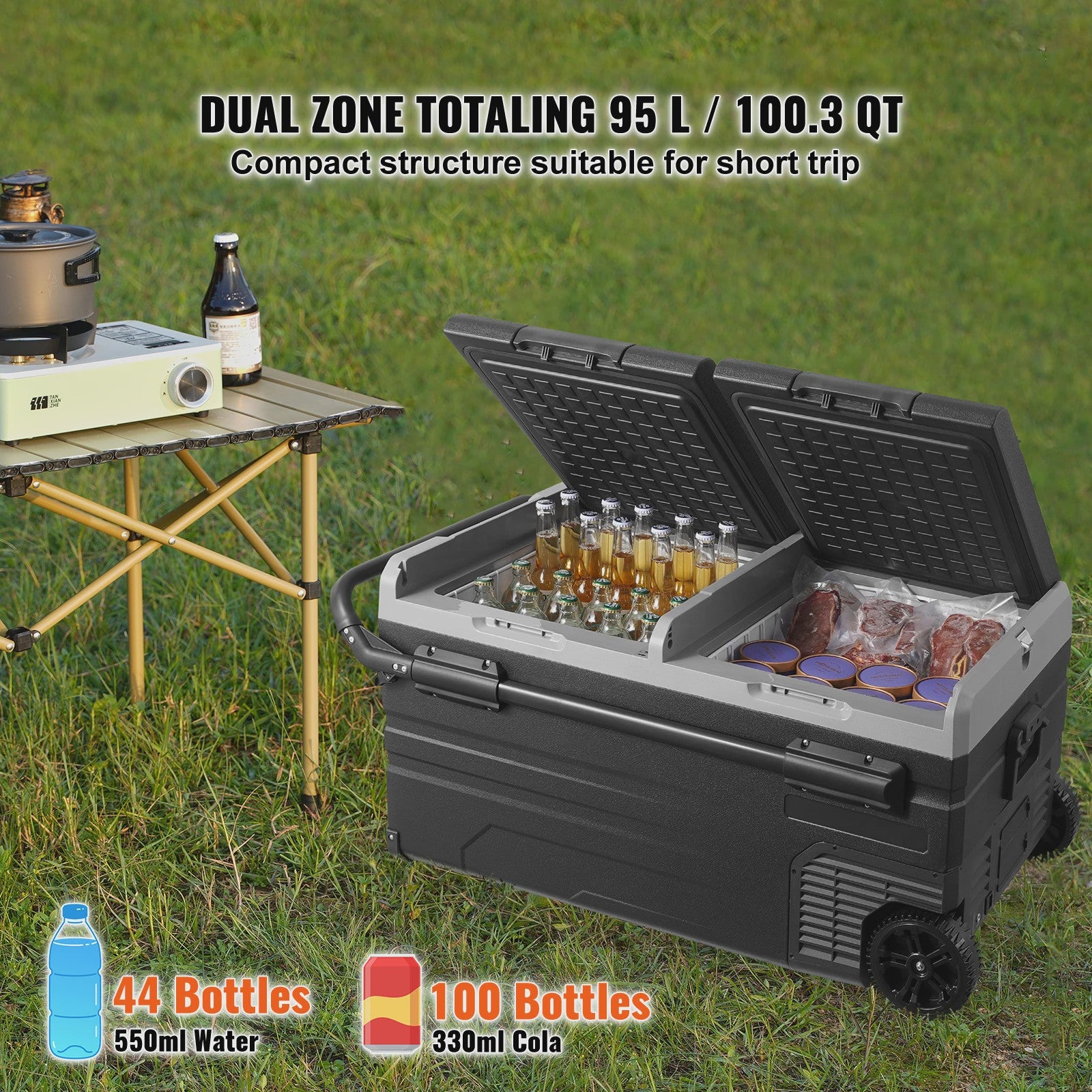 Draagbare Dubbelzone Koelkast 95L: Compressor Koelbox voor Auto, Camping & Outdoor