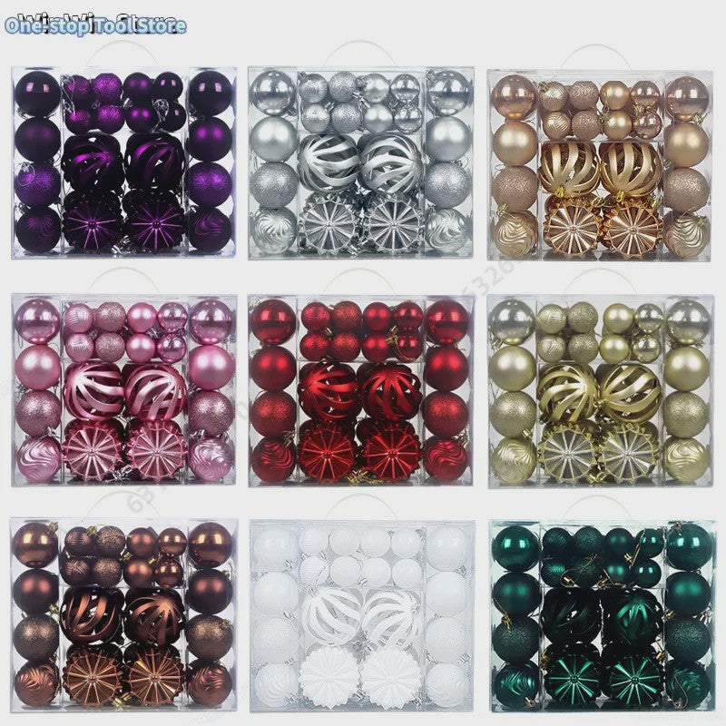 48x Kerstballen Set 4/6/8cm - Diverse Vormen & Afwerkingen - Decoratie Hangertjes