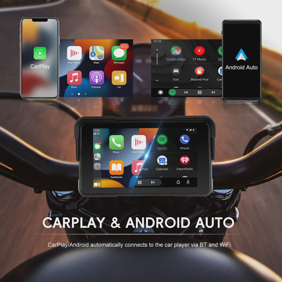 5" Motorcycle Smart Screen met CarPlay & Android Auto - Waterdicht & Bluetooth