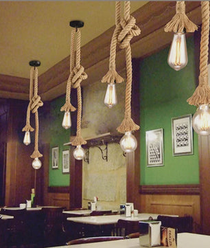 Industriële Vintage Houten Touw Hanglamp E27 - Sfeervolle Verlichting voor Loft, Woonkamer & Bar