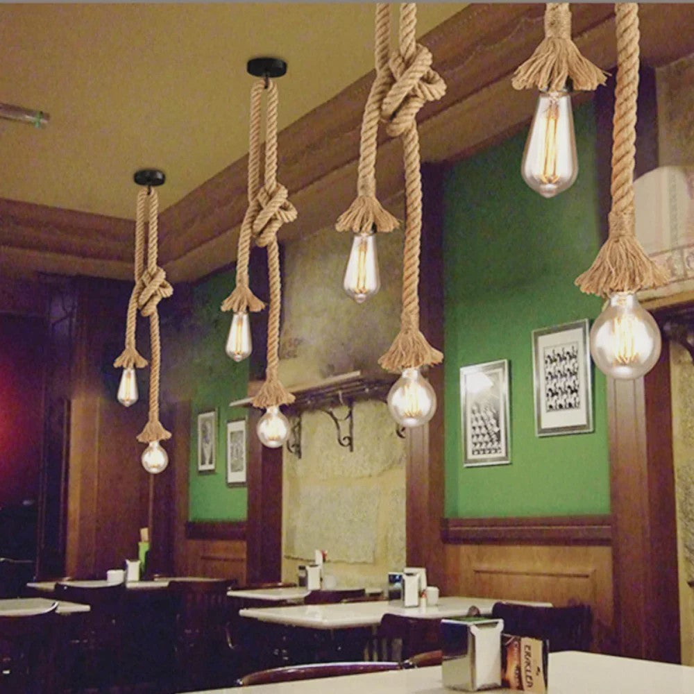Industriële Vintage Houten Touw Hanglamp E27 - Sfeervolle Verlichting voor Loft, Woonkamer & Bar