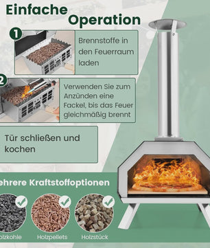 Draagbare Buiten Pizzaoven van RVS met Pizza Steen, Schep en Thermometer
