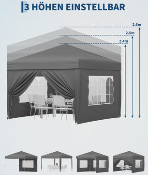 3x3m Pop-Up Partytent met 4 Zijwanden - Waterdicht, UV50+ en Draagbaar