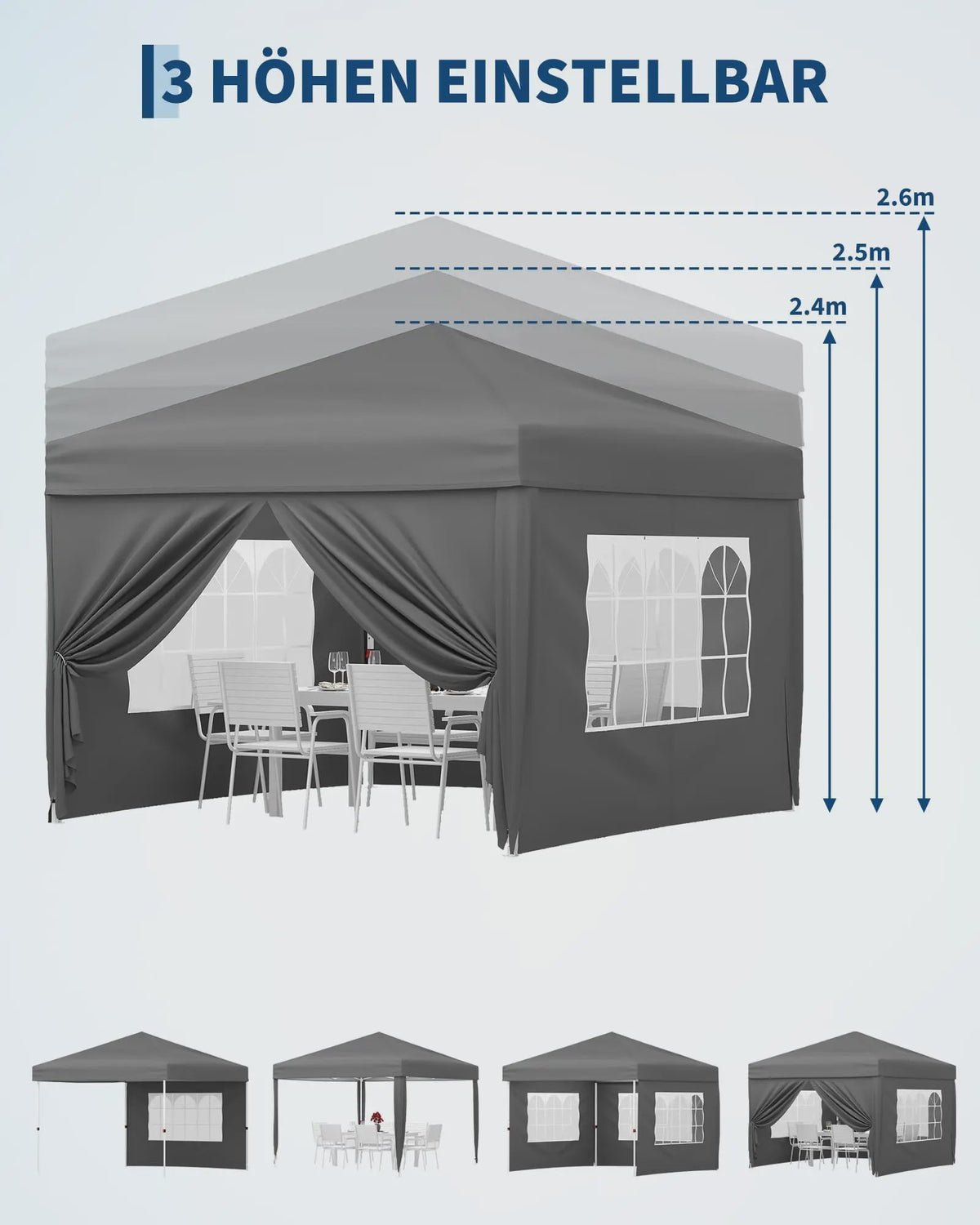 3x3m Pop-Up Partytent met 4 Zijwanden - Waterdicht, UV50+ en Draagbaar