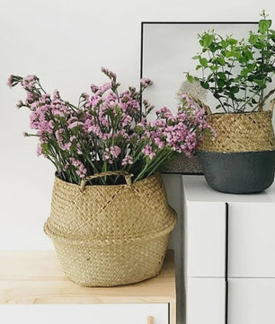 Handgeweven Zeegras Mand met Handvatten - Decoratieve Opbergmand & Plantenpot