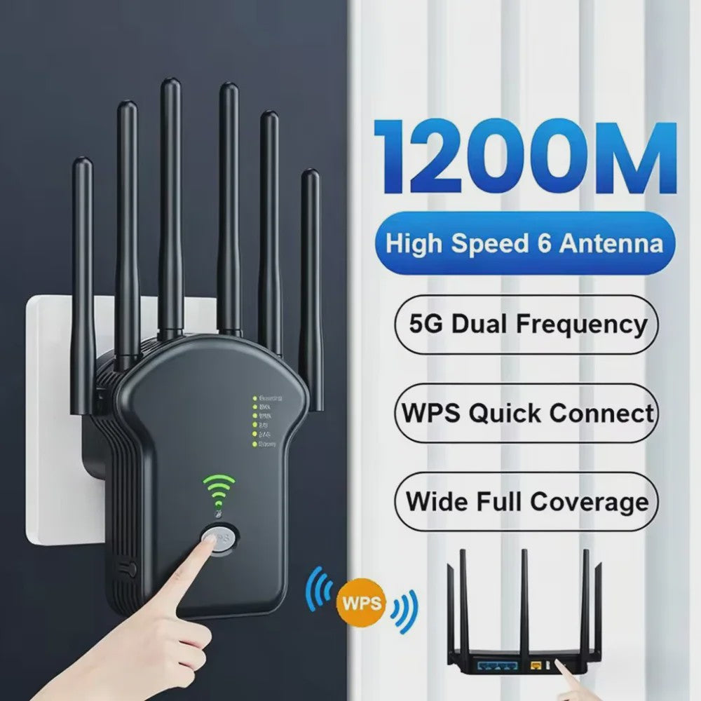 Krachtige WiFi Repeater 1200Mb/s Dual Band (2.4G/5GHz) - Versterk je Netwerk met Volledige Dekking