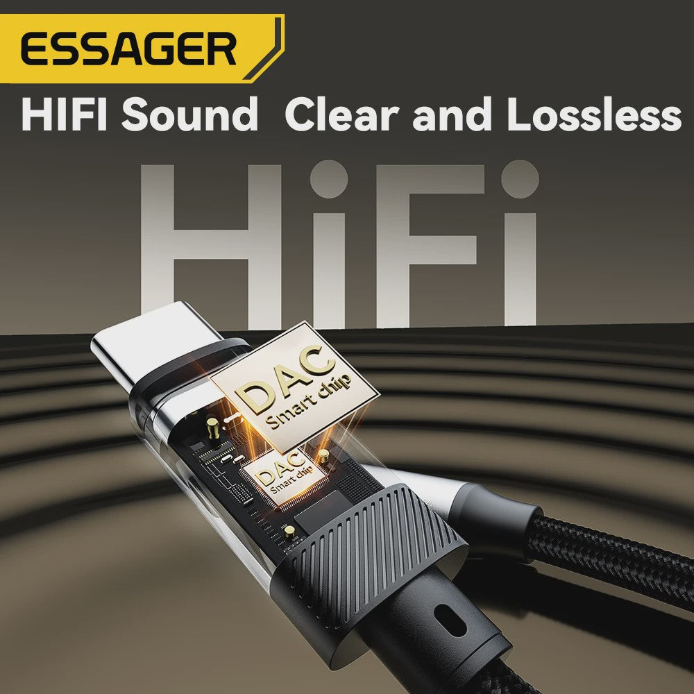 Essager Type-C & Lightning naar 3.5mm Jack AUX Audio Kabel Adapter voor iPhone 15/14/13, Samsung, MacBook