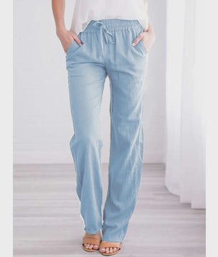 Dames Linnen Broek met Elastische Taille en Koord - Comfortabel en Ademend