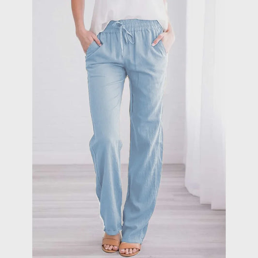 Dames Linnen Broek met Elastische Taille en Koord - Comfortabel en Ademend