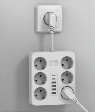 Universele Wandcontactdoos Verlengstuk met 6 AC, 4 USB-A & 2 USB-C Poorten