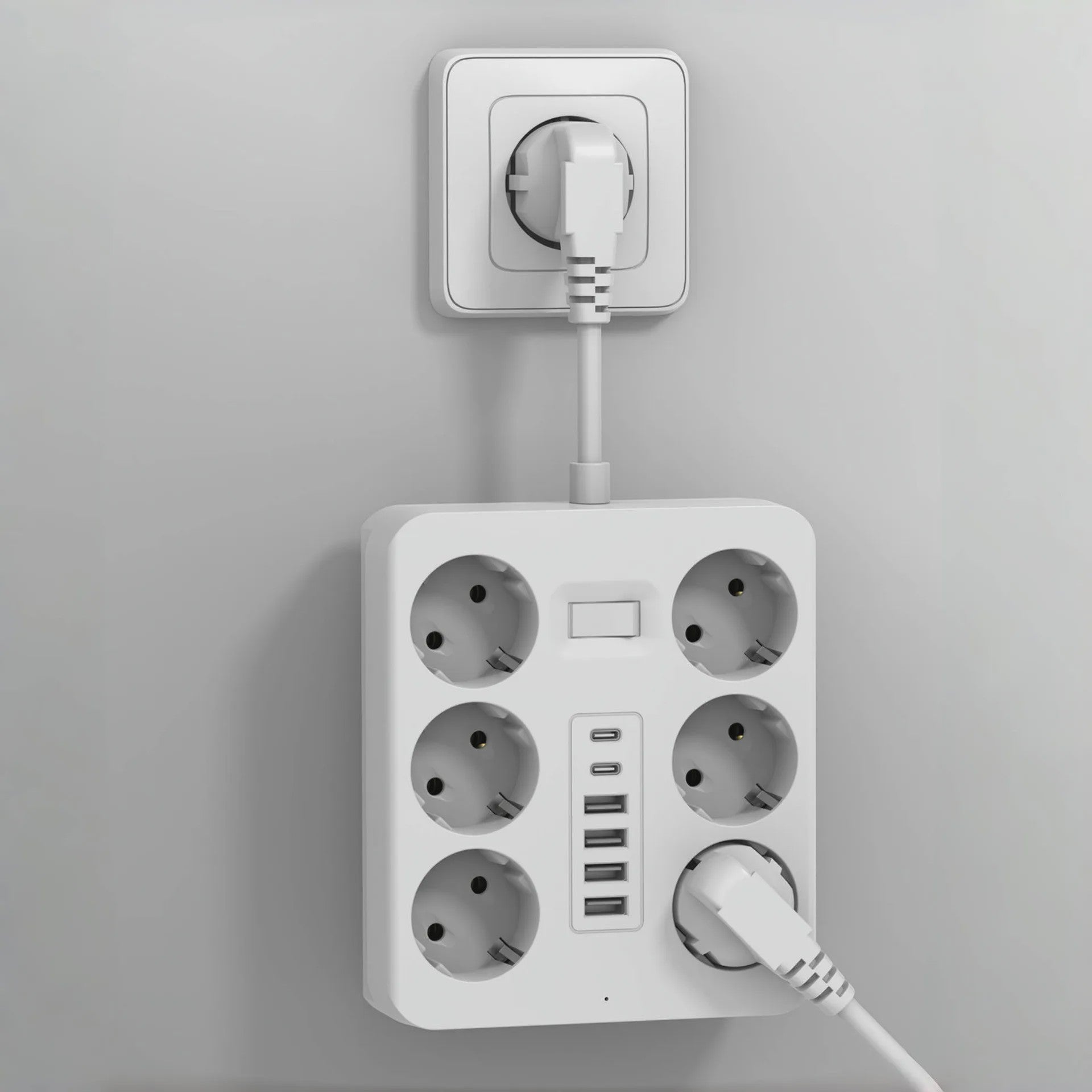 Universele Wandcontactdoos Verlengstuk met 6 AC, 4 USB-A & 2 USB-C Poorten