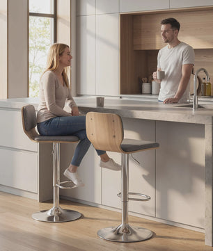 Set van 2 Bar Krukken - Verstelbaar, Draaibaar & Comfortabel - Grijs/Hout