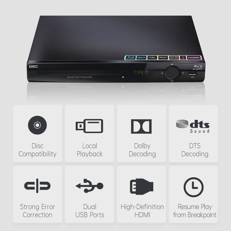 GIEC G2805 Blu-ray Speler - 1080P HD, Dolby/DTS, USB & Hard Drive Playback
