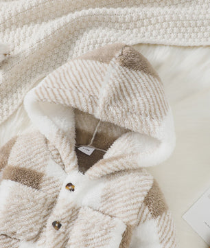 Warme Pluche Baby Romper met Capuchon - Geruit Jumpsuit voor Peuters (3-24 maanden)