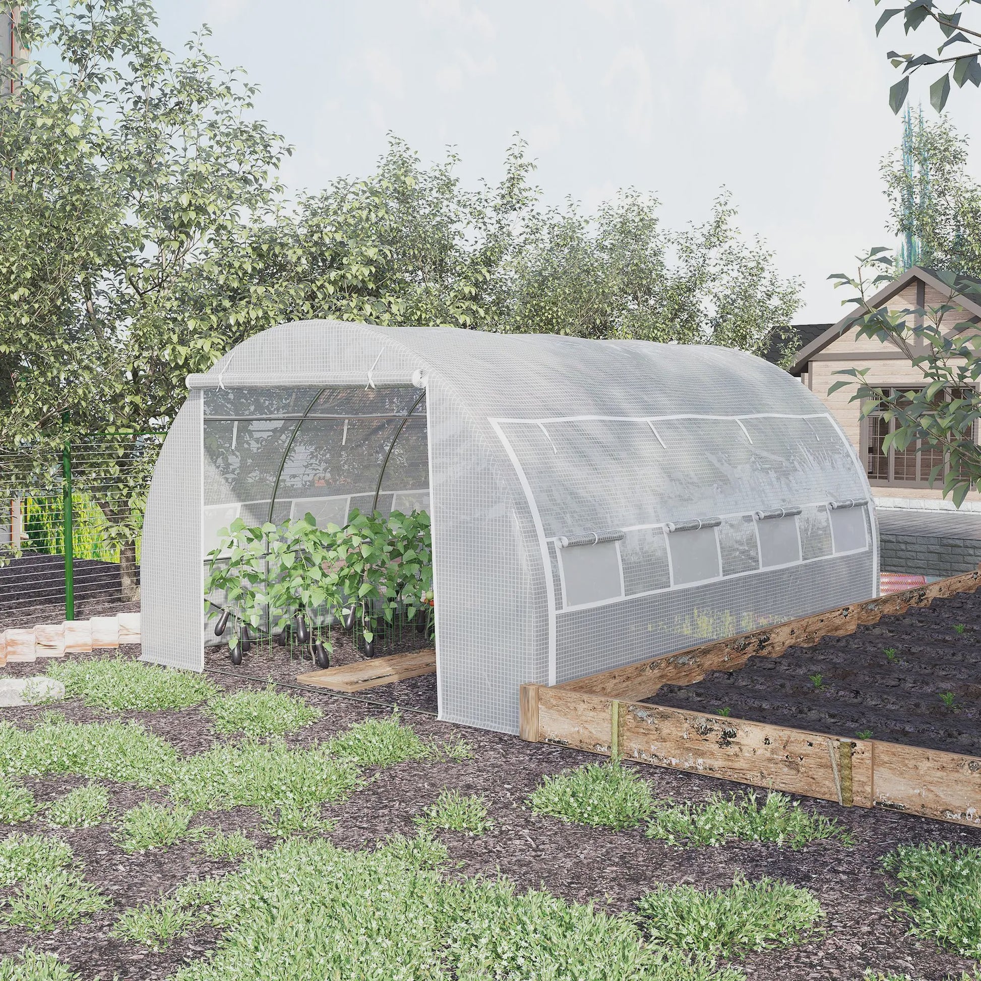 Outsunny Kweekkas 12m² - 4x3x2m - Met Deur, 8 Ramen & PE Anti-UV Doek