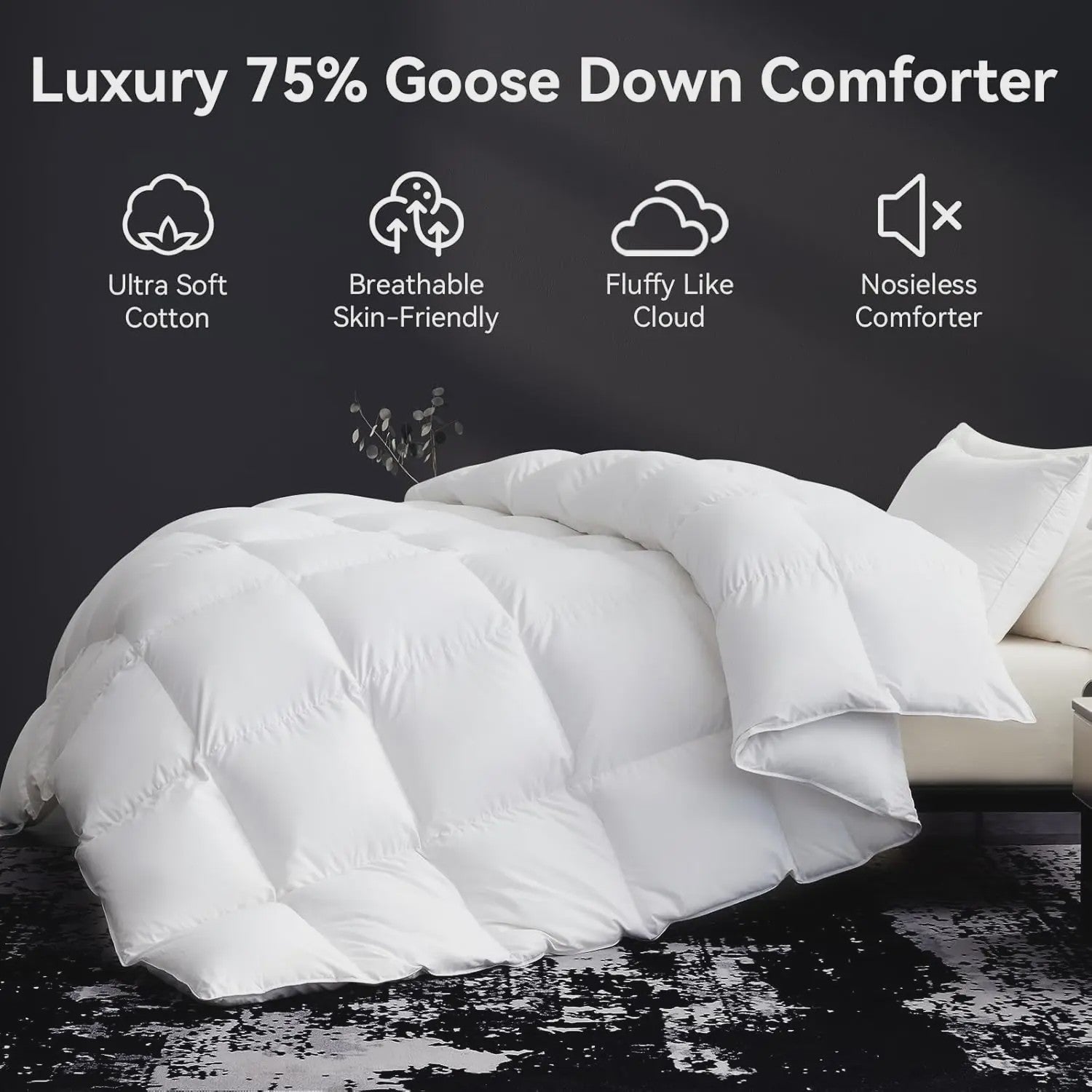 Luxe 75% Ganzendons Dekbed King Size - 850+ Fill Power, Hotelkwaliteit, 1200TC, Extra Zacht & Ademend