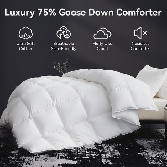 Luxe 75% Ganzendons Dekbed King Size - 850+ Fill Power, Hotelkwaliteit, 1200TC, Extra Zacht & Ademend
