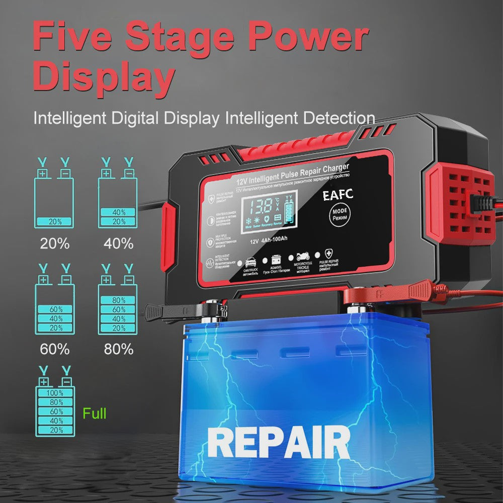Intelligente 12V 6A Puls Batterijlader met LED Display voor Auto, Moto, Truck