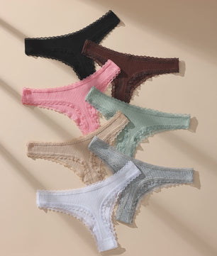 7-Delige Set Dames Thongs van Katoen met Kant - Sexy en Comfortabel Ondergoed (S-3XL)
