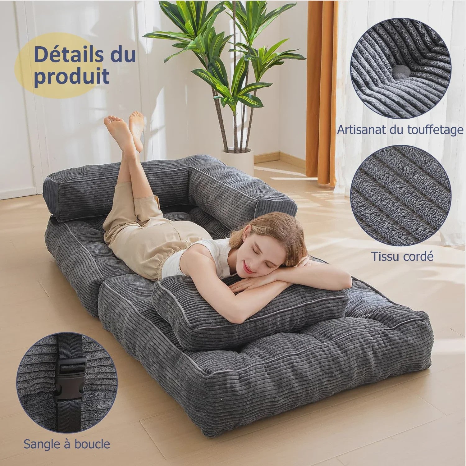 Opvouwbare Corduroy Sofa Bed met Geheugen Spons - Multifunctioneel en Comfortabel