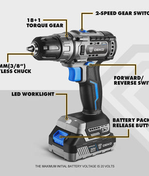 DEKO 20V Brushless Accuboormachine - Krachtige Mini Schroefmachine met 2 Snelheden & 18+1 Koppeling