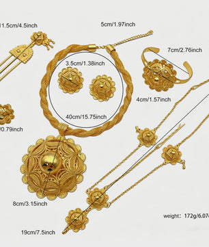 Gouden Sieraden Set Dames 24k Verguld - Afrikaans/Indisch Design met Grote Hanger - Bruiloft & Cadeau