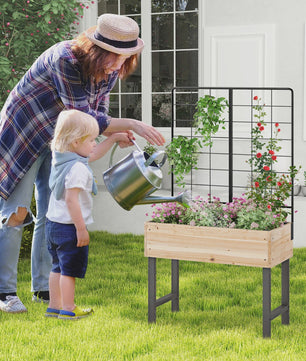 Verhoogd Houten Bed met Trellis - Bloembak voor Klimplanten en Bloemen