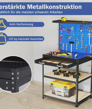 Robuuste Werkbank 81x41 cm met 225 kg Draagkracht - Blauwe Werktafel voor Garage & Werkplaats