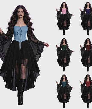 Dames Heksenjurk met Pofmouwen - Middeleeuwse & Gothische Renaissance Stijl voor Halloween & Cosplay