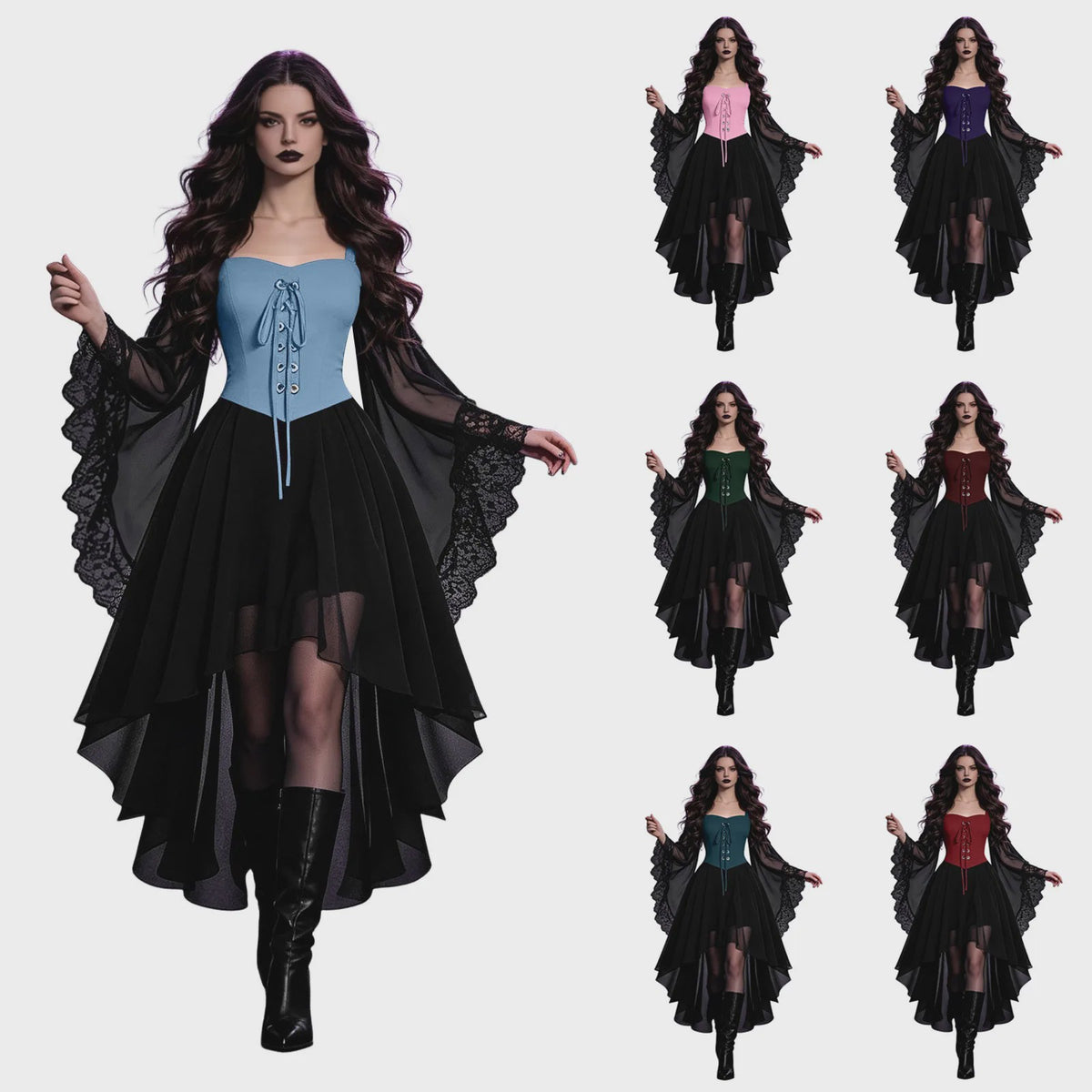 Dames Heksenjurk met Pofmouwen - Middeleeuwse & Gothische Renaissance Stijl voor Halloween & Cosplay