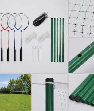 Complete Badminton Set met 4 Rackets, Net en Paaltjes - Ideaal voor Tuin, Park en Outdoor Plezier