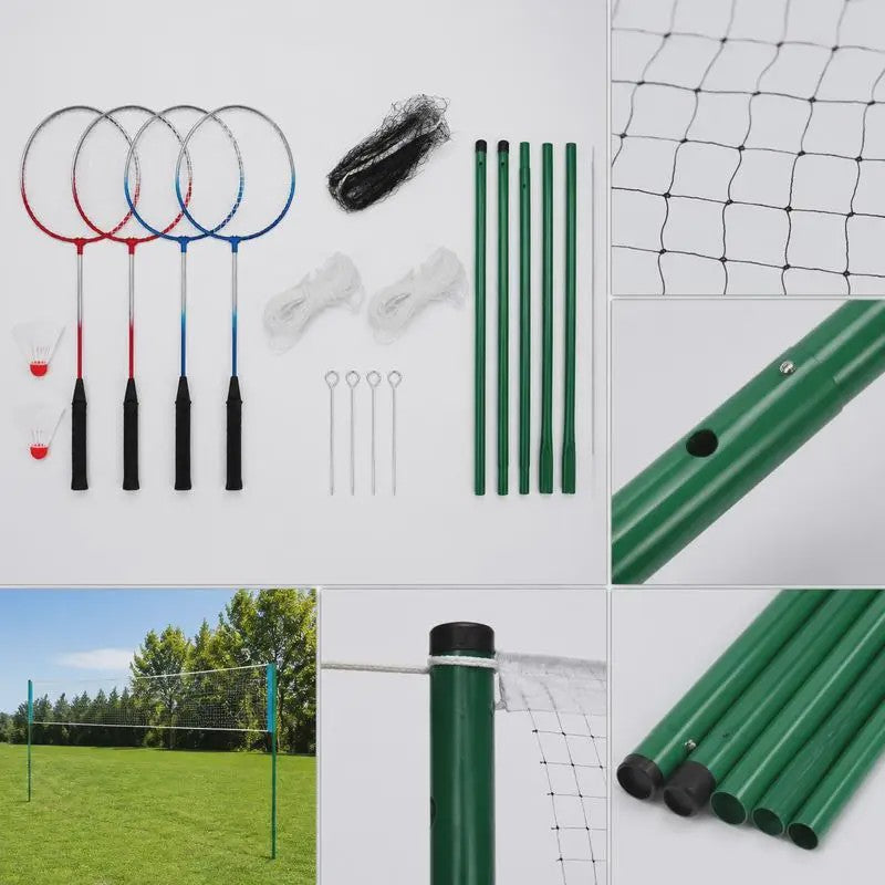 Complete Badminton Set met 4 Rackets, Net en Paaltjes - Ideaal voor Tuin, Park en Outdoor Plezier