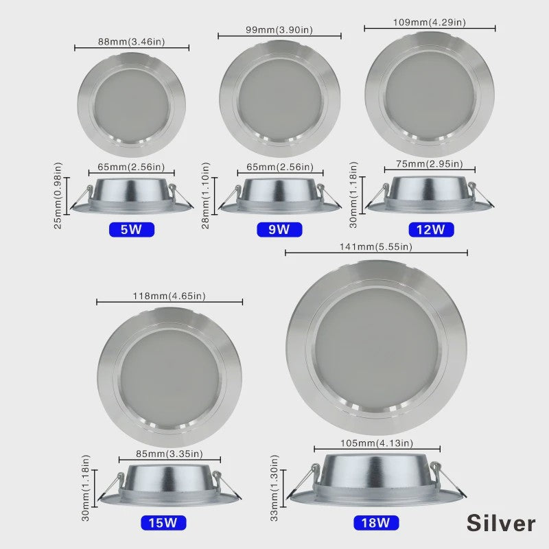 Ronde LED Downlight Inbouwspots 5W-18W - Warm Wit & Koel Wit - Aluminium