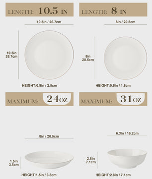 MALACASA Nordic 32-delig Wit Bone China Servies met Gouden Rand