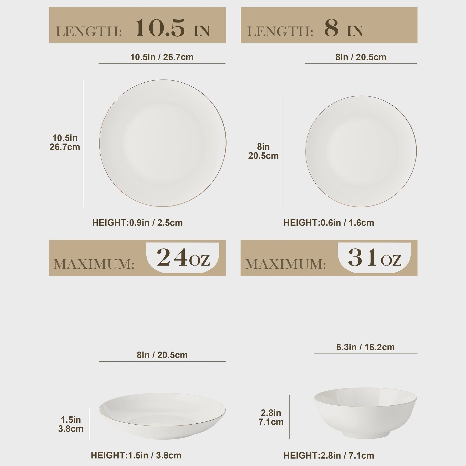 MALACASA Nordic 32-delig Wit Bone China Servies met Gouden Rand
