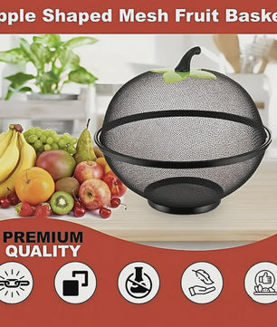 Appelvormige Metalen Fruitmand met Gaasdeksel - Roestvrij & Ventilerend