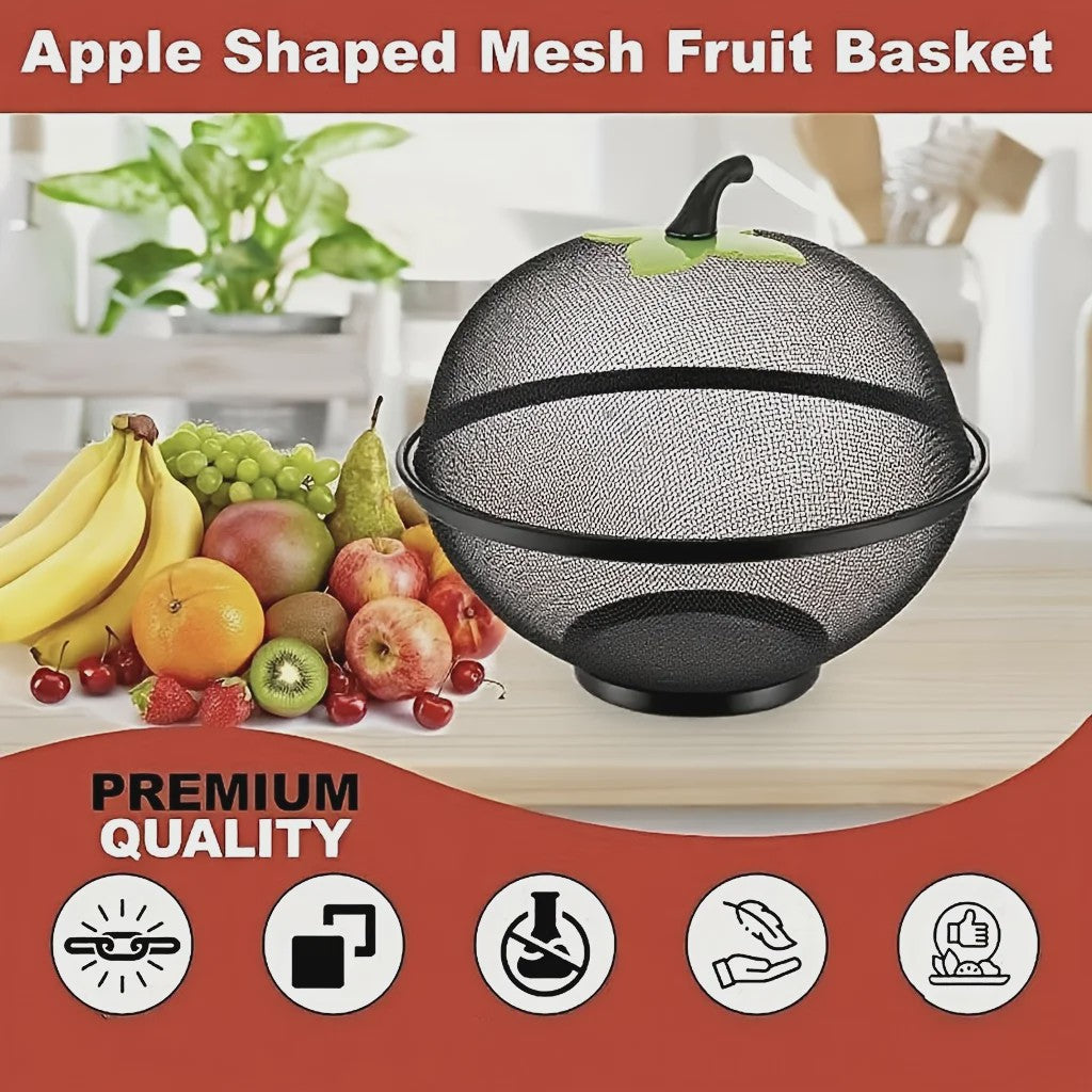 Appelvormige Metalen Fruitmand met Gaasdeksel - Roestvrij & Ventilerend