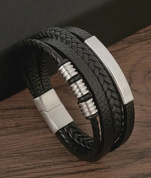 Stijlvolle Heren Armband van Gevlochten Leer - Multi-layer Fashion Accessoire