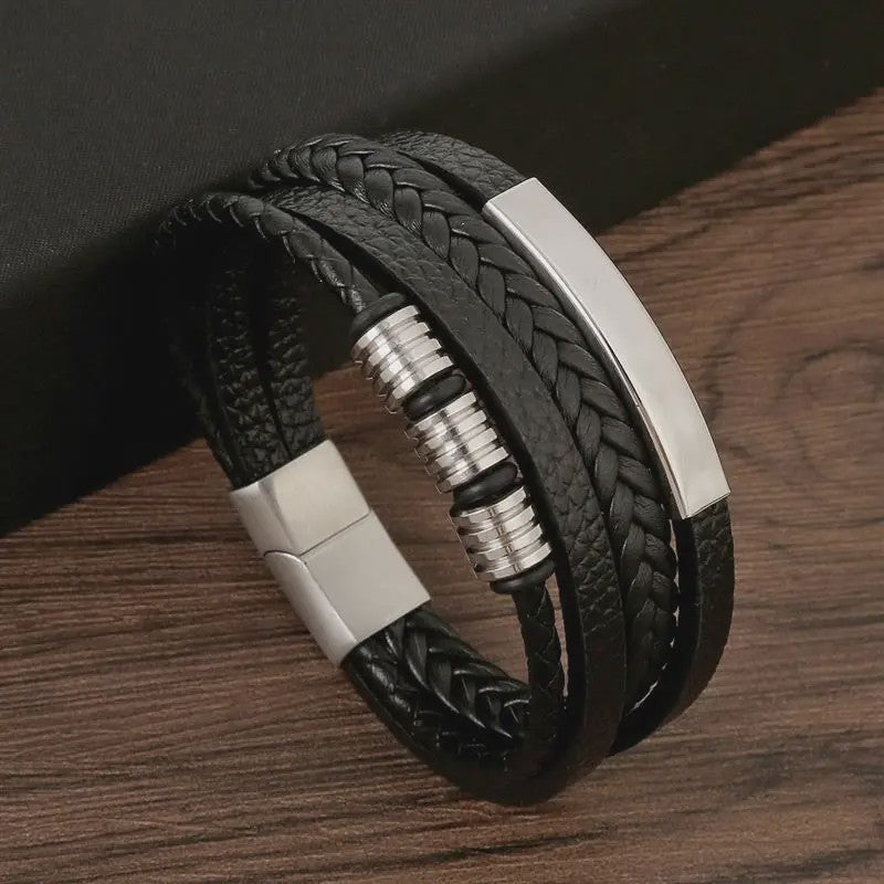 Stijlvolle Heren Armband van Gevlochten Leer - Multi-layer Fashion Accessoire